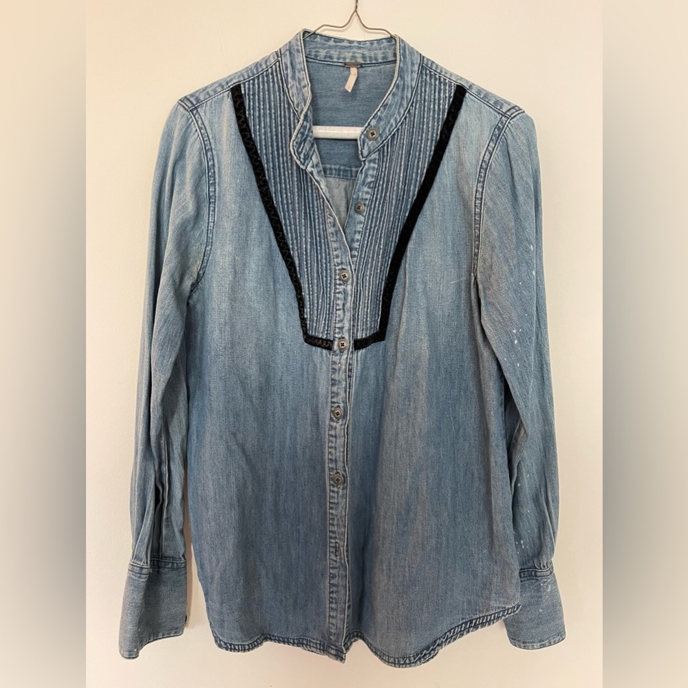 Free People distressed denim shirt